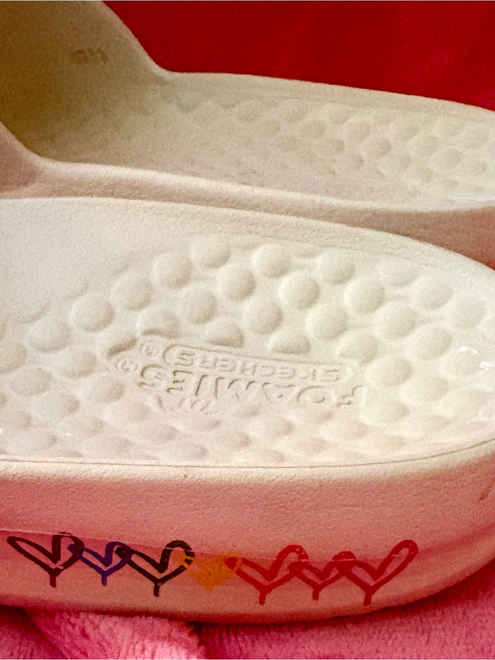 Skechers White Slide Sandals with Rainbow Heart Design - Picture 4 of 5